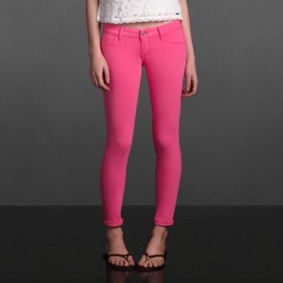 Y2K A&F Bright Neon Pink Skinny Jeans - Picture 3 of 12